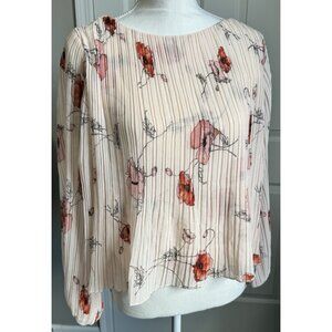RD & Koko Small Pink‎ Floral Women’s Pleated Blouse Balloon Sleeve